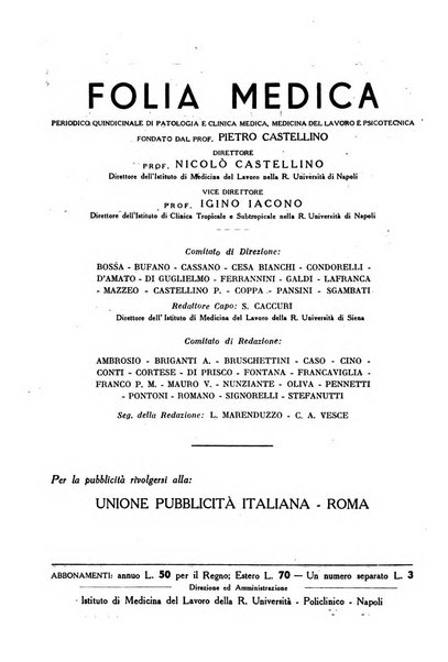 Folia medica periodico trimensile di patologia e clinica medica