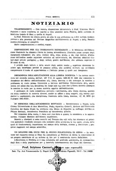 Folia medica periodico trimensile di patologia e clinica medica