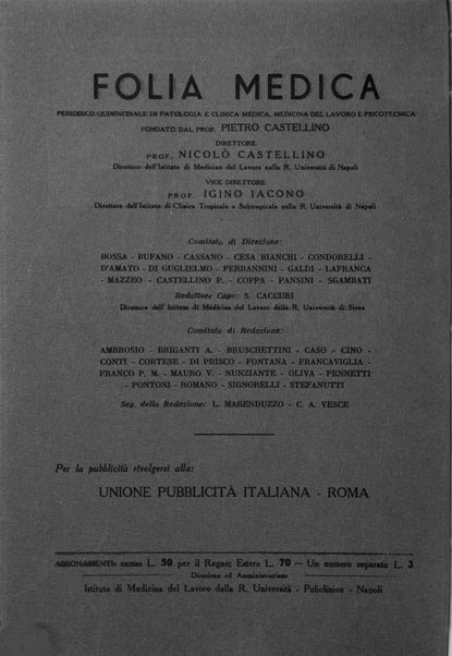 Folia medica periodico trimensile di patologia e clinica medica