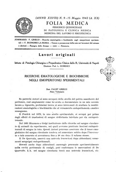 Folia medica periodico trimensile di patologia e clinica medica