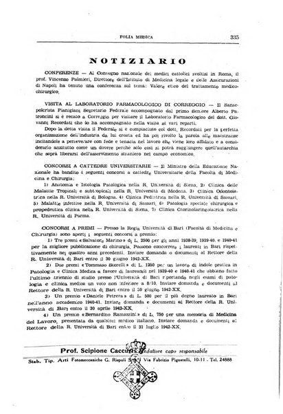 Folia medica periodico trimensile di patologia e clinica medica