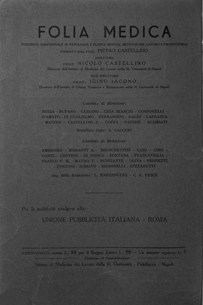 Folia medica periodico trimensile di patologia e clinica medica