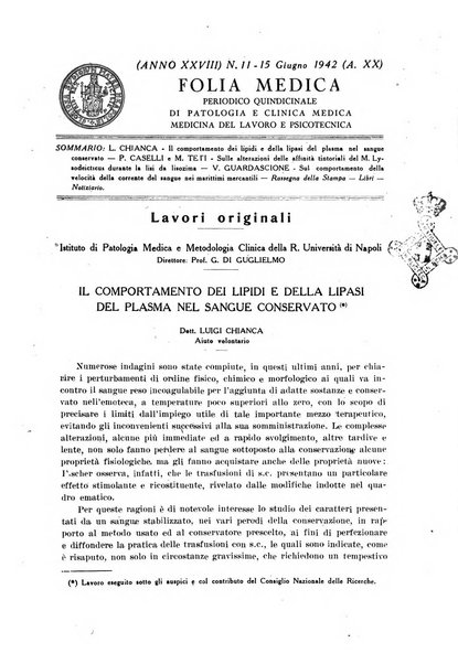 Folia medica periodico trimensile di patologia e clinica medica