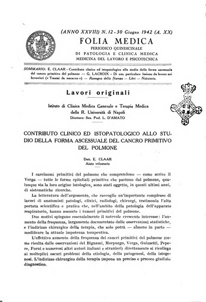 Folia medica periodico trimensile di patologia e clinica medica