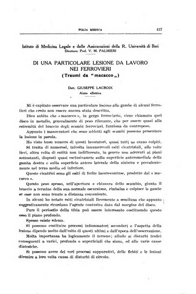 Folia medica periodico trimensile di patologia e clinica medica