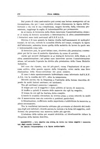 Folia medica periodico trimensile di patologia e clinica medica