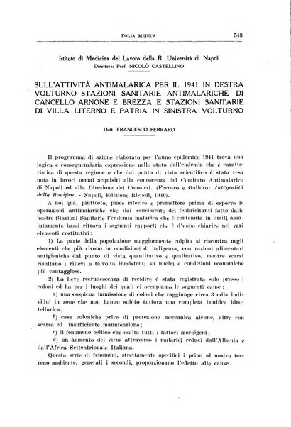 Folia medica periodico trimensile di patologia e clinica medica