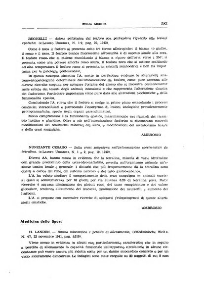 Folia medica periodico trimensile di patologia e clinica medica