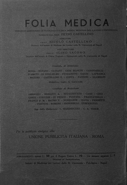 Folia medica periodico trimensile di patologia e clinica medica