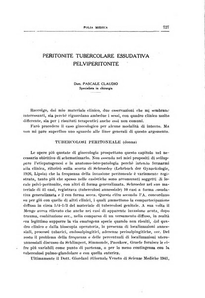 Folia medica periodico trimensile di patologia e clinica medica