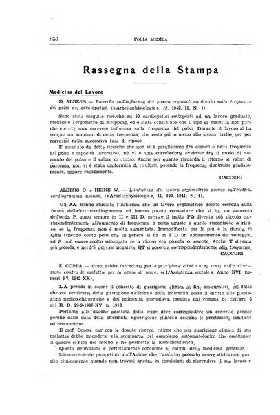 Folia medica periodico trimensile di patologia e clinica medica