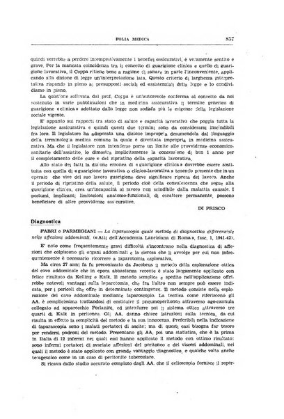 Folia medica periodico trimensile di patologia e clinica medica