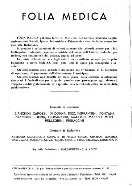 Folia medica periodico trimensile di patologia e clinica medica