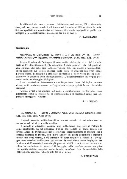 Folia medica periodico trimensile di patologia e clinica medica