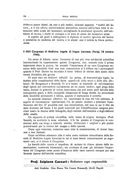 Folia medica periodico trimensile di patologia e clinica medica