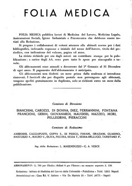 Folia medica periodico trimensile di patologia e clinica medica