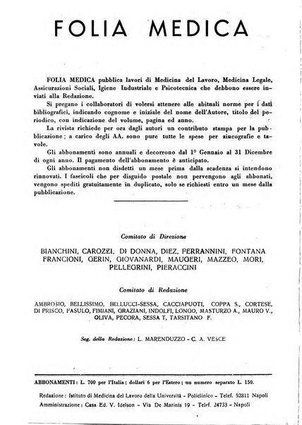 Folia medica periodico trimensile di patologia e clinica medica