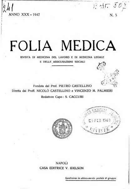 Folia medica periodico trimensile di patologia e clinica medica