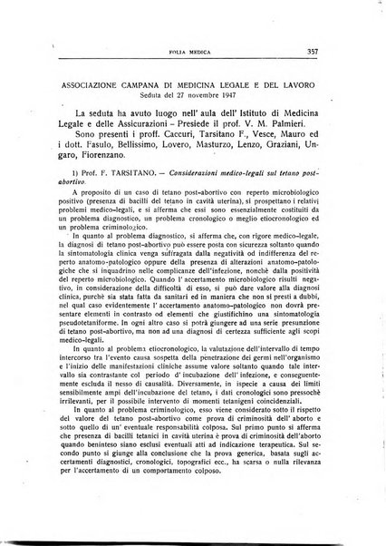 Folia medica periodico trimensile di patologia e clinica medica