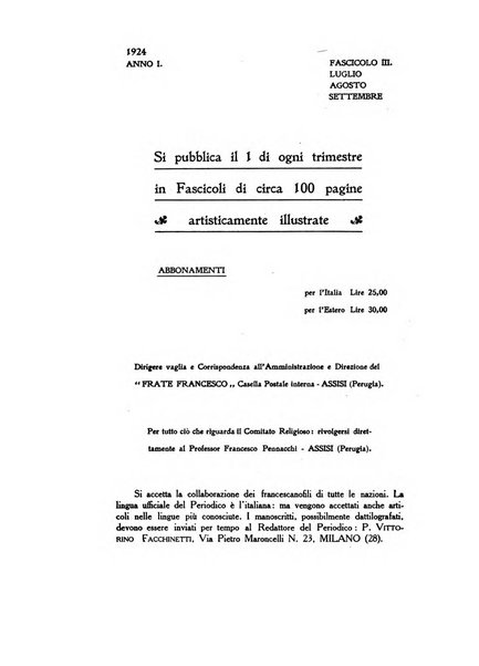 Frate Francesco organo ufficiale del Comitato religioso per le onoranze a s. Francesco di Assisi nel 7. centenario della sua morte