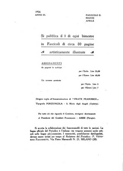 Frate Francesco organo ufficiale del Comitato religioso per le onoranze a s. Francesco di Assisi nel 7. centenario della sua morte