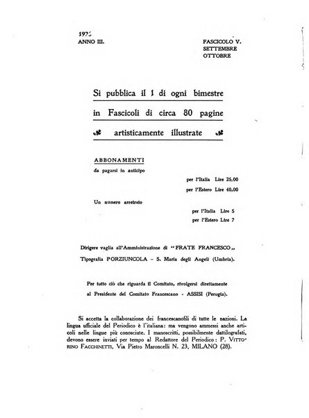 Frate Francesco organo ufficiale del Comitato religioso per le onoranze a s. Francesco di Assisi nel 7. centenario della sua morte