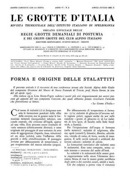 Le grotte d'Italia organo ufficiale dell'azienda autonoma di Stato delle R. Grotte demaniali di Postumia