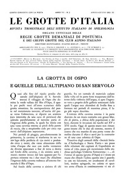 Le grotte d'Italia organo ufficiale dell'azienda autonoma di Stato delle R. Grotte demaniali di Postumia