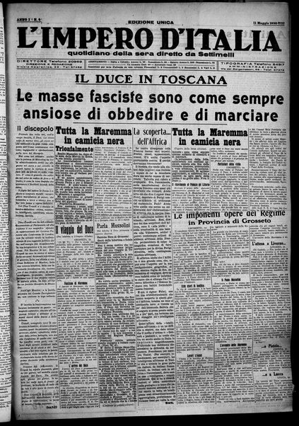 L'impero d'Italia : quotidiano della sera / diretto da Settimelli