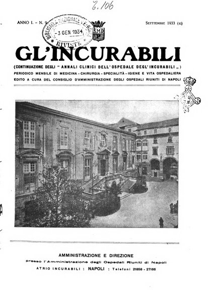 Gli incurabili periodico mensile di medicina, chirurgia, specialità, igiene e vita ospedaliera