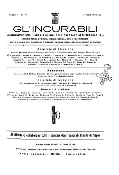 Gli incurabili periodico mensile di medicina, chirurgia, specialità, igiene e vita ospedaliera