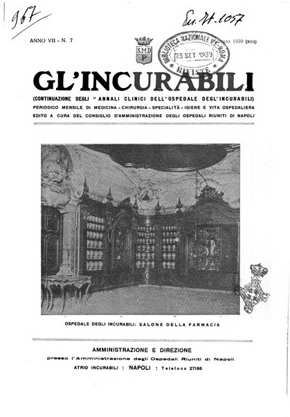 Gli incurabili periodico mensile di medicina, chirurgia, specialità, igiene e vita ospedaliera