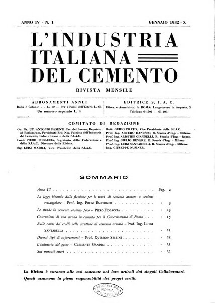 L'industria italiana del cemento rivista della Società incremento applicazioni cemento