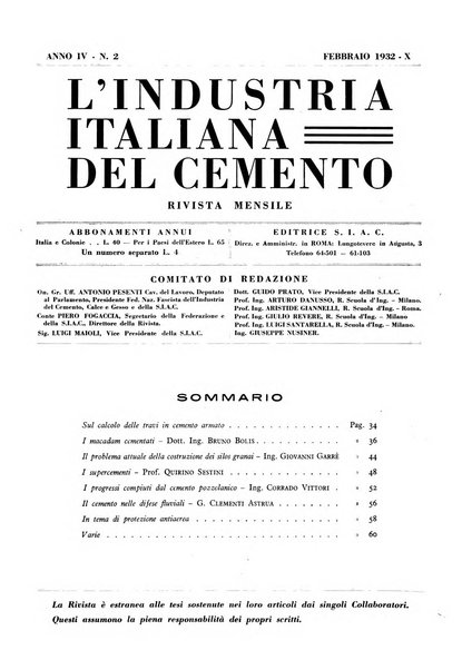 L'industria italiana del cemento rivista della Società incremento applicazioni cemento