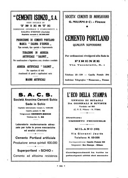 L'industria italiana del cemento rivista della Società incremento applicazioni cemento