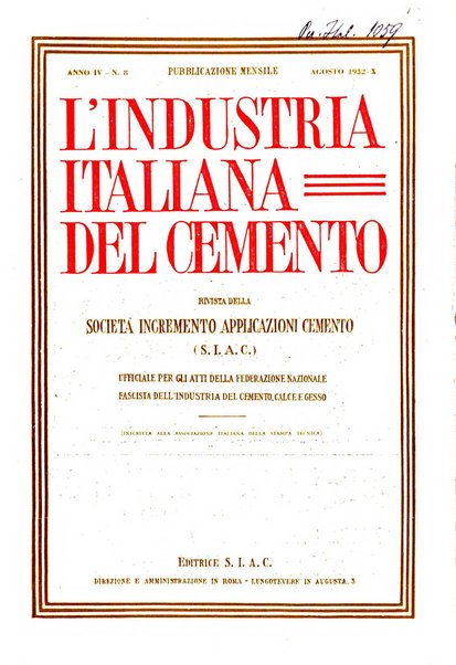 L'industria italiana del cemento rivista della Società incremento applicazioni cemento