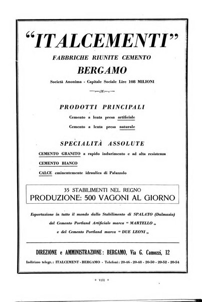 L'industria italiana del cemento rivista della Società incremento applicazioni cemento