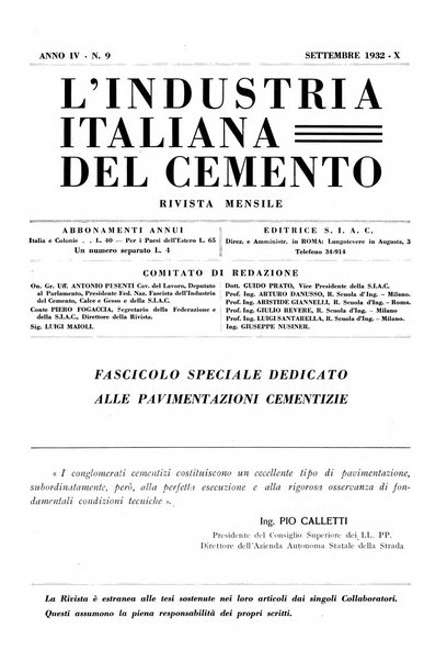 L'industria italiana del cemento rivista della Società incremento applicazioni cemento