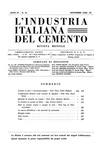 L'industria italiana del cemento rivista della Società incremento applicazioni cemento