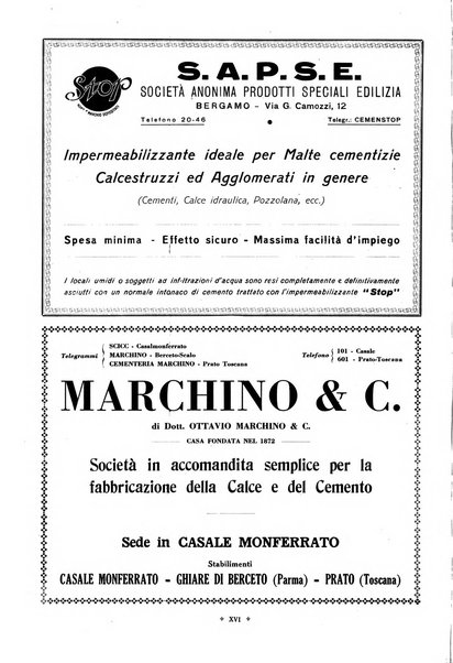 L'industria italiana del cemento rivista della Società incremento applicazioni cemento