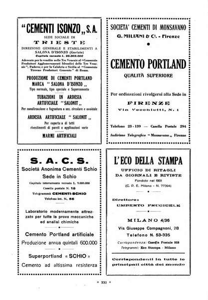 L'industria italiana del cemento rivista della Società incremento applicazioni cemento