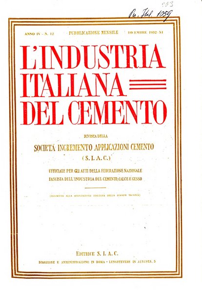 L'industria italiana del cemento rivista della Società incremento applicazioni cemento