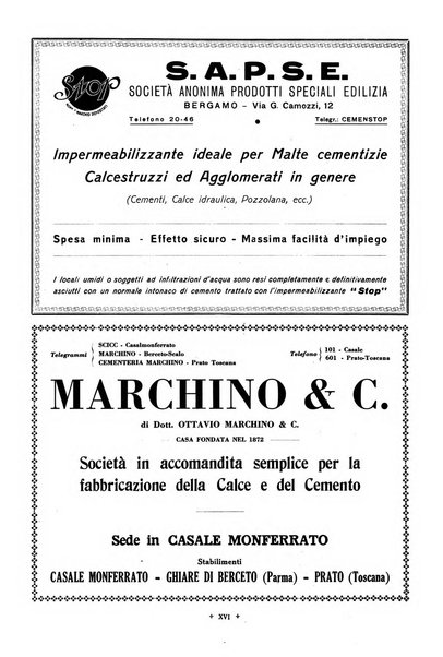 L'industria italiana del cemento rivista della Società incremento applicazioni cemento