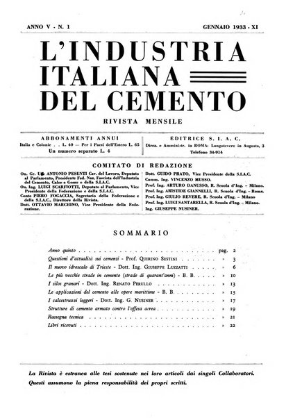 L'industria italiana del cemento rivista della Società incremento applicazioni cemento