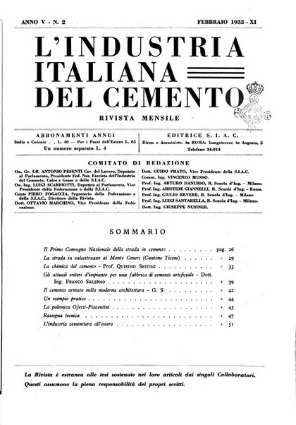 L'industria italiana del cemento rivista della Società incremento applicazioni cemento