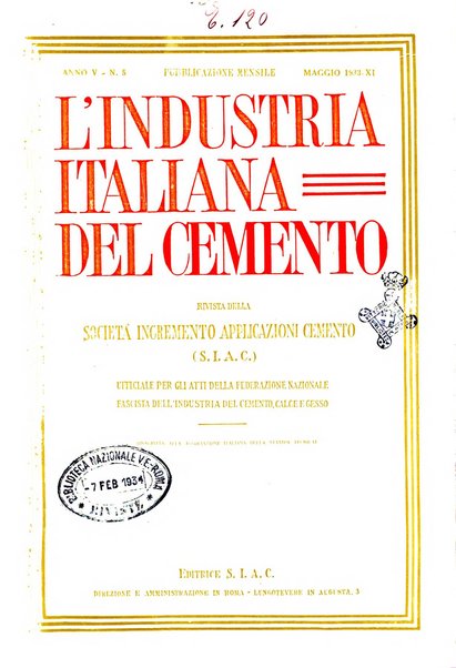 L'industria italiana del cemento rivista della Società incremento applicazioni cemento