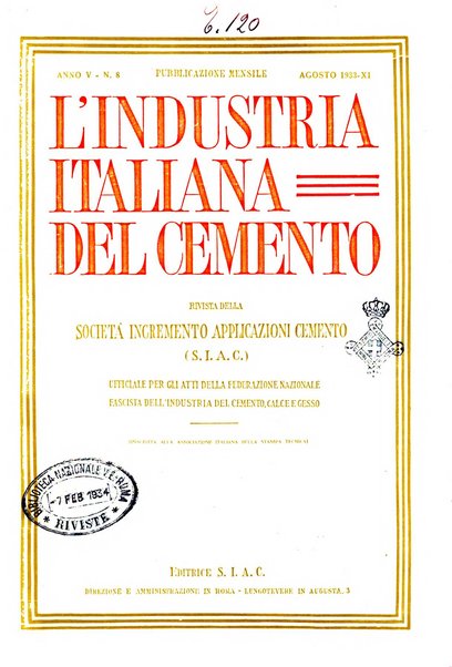 L'industria italiana del cemento rivista della Società incremento applicazioni cemento