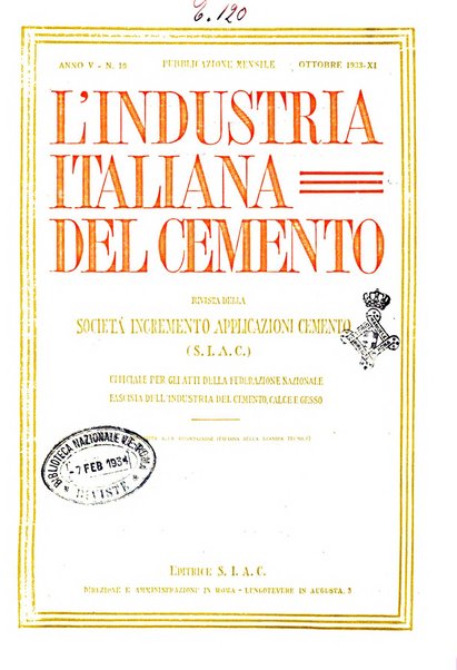 L'industria italiana del cemento rivista della Società incremento applicazioni cemento