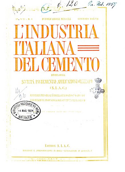 L'industria italiana del cemento rivista della Società incremento applicazioni cemento