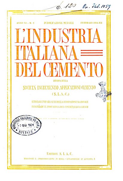 L'industria italiana del cemento rivista della Società incremento applicazioni cemento